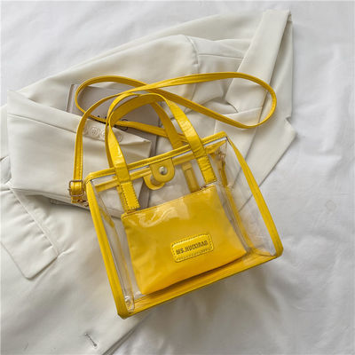 Nylon Lining Acceptable OEM/ODM Clear Pvc Tote Shopping Bags with Colored Handle