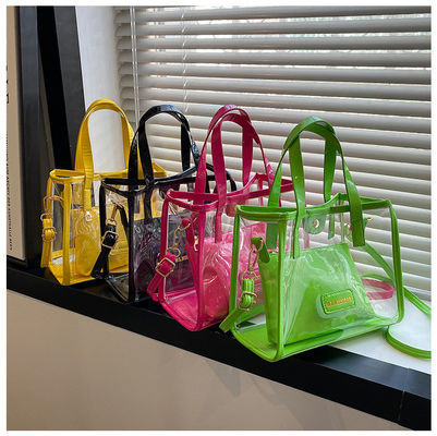 Nylon Lining Acceptable OEM/ODM Clear Pvc Tote Shopping Bags with Colored Handle