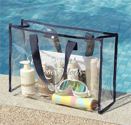 Custom Logo Accepted Transparent Handbags for Beach Stand Up Clear Pvc Tote Bag