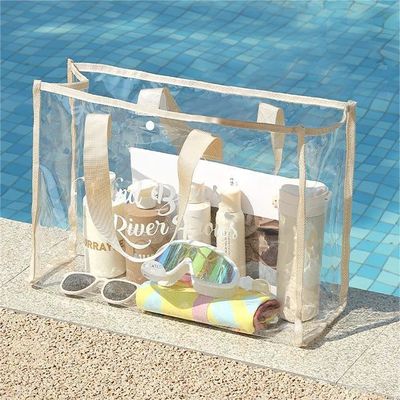 Custom Logo Accepted Transparent Handbags for Beach Stand Up Clear Pvc Tote Bag