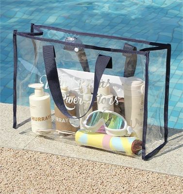 Custom Logo Accepted Transparent Handbags for Beach Stand Up Clear Pvc Tote Bag