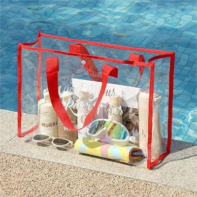 Custom Logo Accepted Transparent Handbags for Beach Stand Up Clear Pvc Tote Bag
