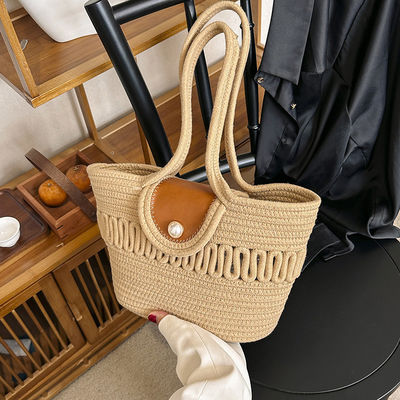 Gender-Neutral Summer Beach Embroidery Straw Tote Bag for Customized Women