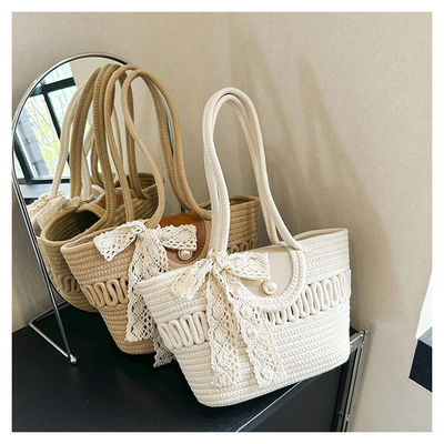 Gender-Neutral Summer Beach Embroidery Straw Tote Bag for Customized Women