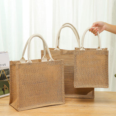 Fashion Women's Linen Handbag Reusable Travel Handle Tote Jute Bag for Gift Shopping