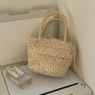Handled Style Fashion Women's Large Capacity Beach Straw Handbag Woven Knitted Crochet Tote Polyester