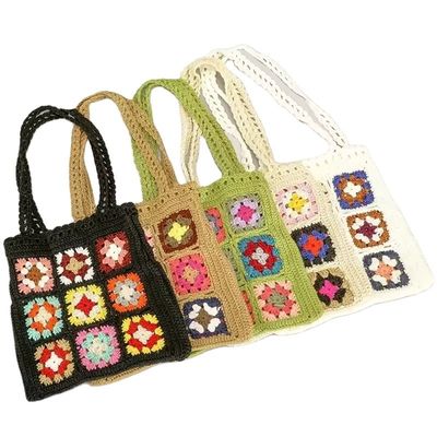 OEM/ODM Acceptable Crochet Women Shoulder Bags Granny Square Tote Bag Knitted Handbags