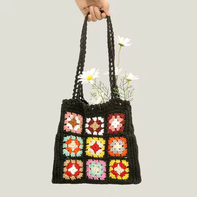 OEM/ODM Acceptable Crochet Women Shoulder Bags Granny Square Tote Bag Knitted Handbags