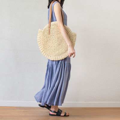 Crochet Handbag Women Large Summer Round Customized Color Moroccan Paper Sea Beach Tote Straw Bag