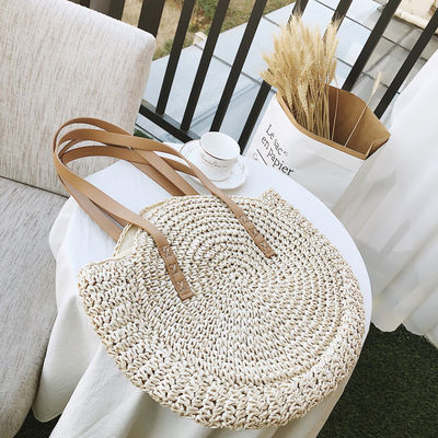 Crochet Handbag Women Large Summer Round Customized Color Moroccan Paper Sea Beach Tote Straw Bag