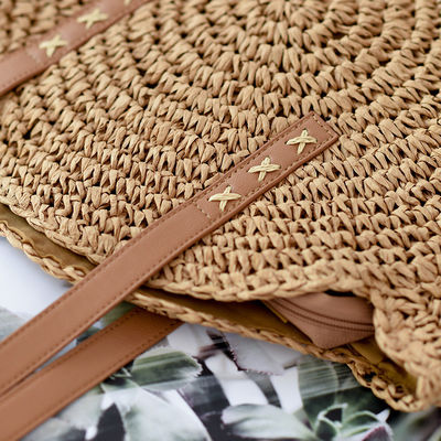 Crochet Handbag Women Large Summer Round Customized Color Moroccan Paper Sea Beach Tote Straw Bag