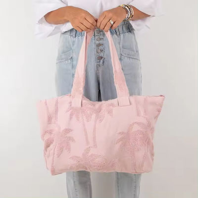 Soft-loop Style Women's Custom Terry Cloth Toweling Large Bag for Gym Overnight and Beach