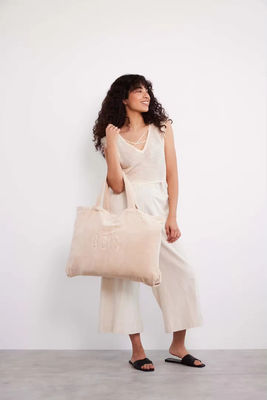 Women Towel Tote Bag Custom Embroidered Large Pink Terry Cloth Carry Shopping Beach Bag