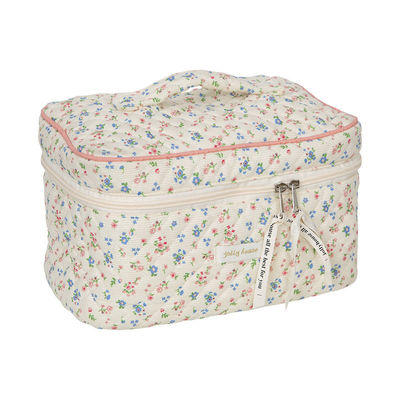 Lightweight Blue Gingham Makeup Pouch for Women Cute Travel Small Floral Cosmetic Bag
