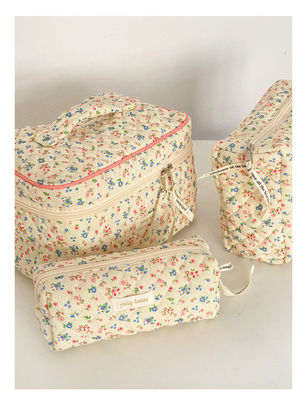 Lightweight Blue Gingham Makeup Pouch for Women Cute Travel Small Floral Cosmetic Bag