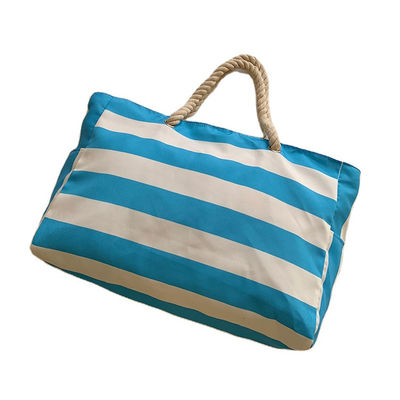 2024 Waterproof Shopping Bag for Women Universal Blue Striped Design Customized Color