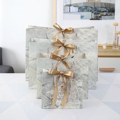Customized Color Cardboard Shopping Paper Bags With Ribbon Handle For Clothing Shoes