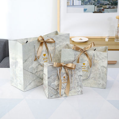 Customized Color Cardboard Shopping Paper Bags With Ribbon Handle For Clothing Shoes