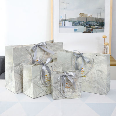 Customized Color Cardboard Shopping Paper Bags With Ribbon Handle For Clothing Shoes