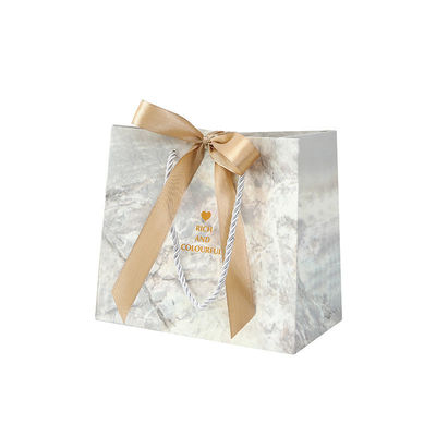 Customized Color Cardboard Shopping Paper Bags With Ribbon Handle For Clothing Shoes
