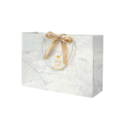 Customized Color Cardboard Shopping Paper Bags With Ribbon Handle For Clothing Shoes