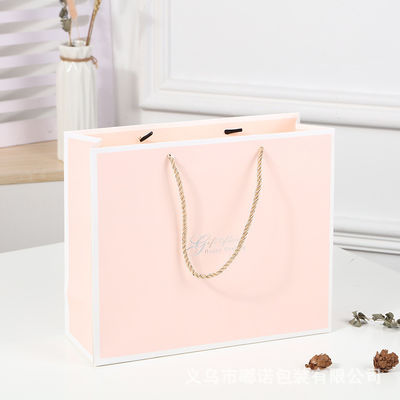 Custom Printed Shopping Bag Cardboard Luxury White Kraft Paper Gift Bag With Ribbon Handle