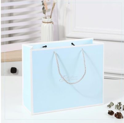 Custom Printed Shopping Bag Cardboard Luxury White Kraft Paper Gift Bag With Ribbon Handle