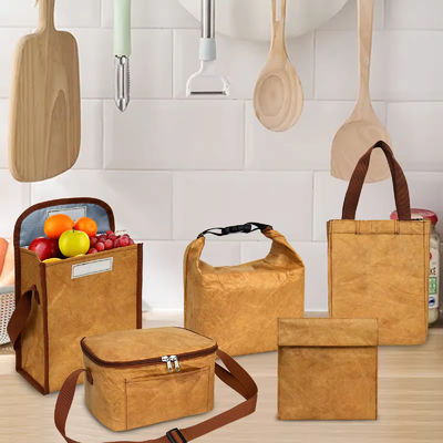 Insulated Food Thermal Aluminum Foil Dupont Tyvek Kraft Paper Lunch Cooler Bag With Handle in Custom Print