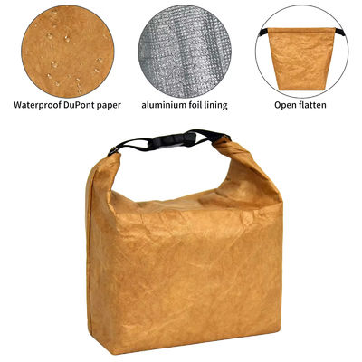 Insulated Food Thermal Aluminum Foil Dupont Tyvek Kraft Paper Lunch Cooler Bag With Handle in Custom Print