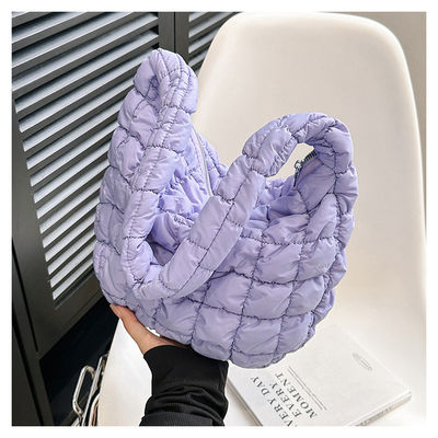 Customized Color Winter Cotton Padded Quilted Sling Down Tote Bag for Women in Winter