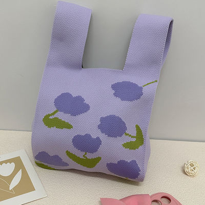 Fashion Luxury Flower Pattern Mini Purse Women Handbag Shopping Cute Knitted Tote Bag