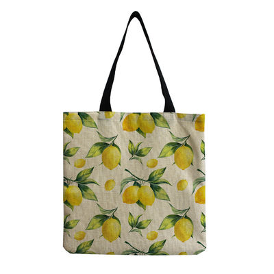 Customisable Canvas Fashion Fruit Print Shoulder Tote Reusable Fabric Shopping Bag OEM
