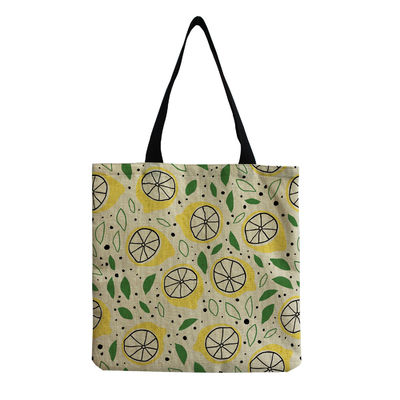 Customisable Canvas Fashion Fruit Print Shoulder Tote Reusable Fabric Shopping Bag OEM