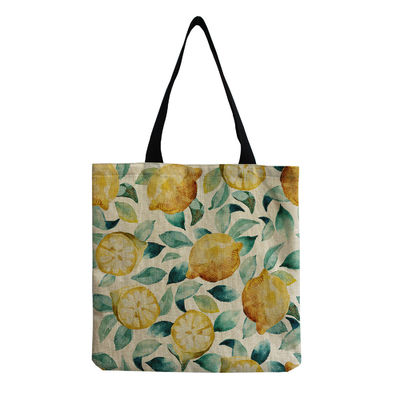 Customisable Canvas Fashion Fruit Print Shoulder Tote Reusable Fabric Shopping Bag OEM