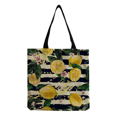 Customisable Canvas Fashion Fruit Print Shoulder Tote Reusable Fabric Shopping Bag OEM