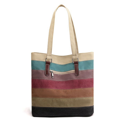 Vintage Stripe Colour Block Tote Bag for Custom Shopping and Travelling Requirements