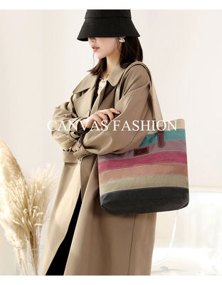 Vintage Stripe Colour Block Tote Bag for Custom Shopping and Travelling Requirements