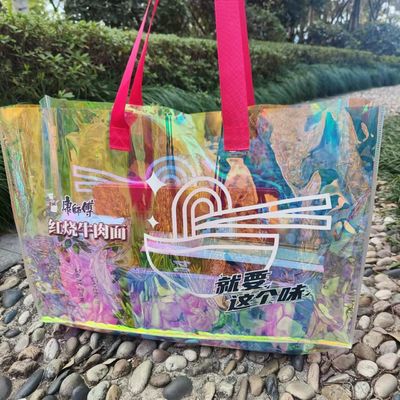 Clear Shopping Transparent Jelly Laser Iridescent Pvc Tote Bag With Printed Custom Logo