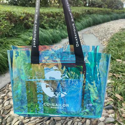Clear Shopping Transparent Jelly Laser Iridescent Pvc Tote Bag With Printed Custom Logo