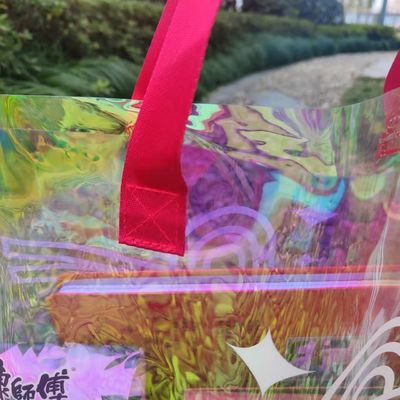 Clear Shopping Transparent Jelly Laser Iridescent Pvc Tote Bag With Printed Custom Logo