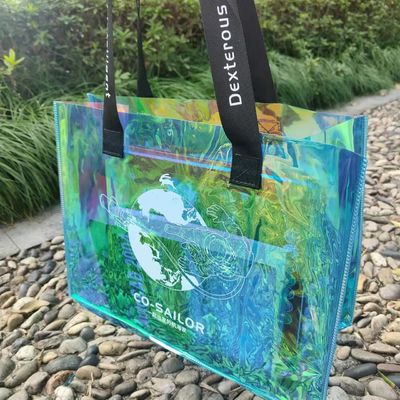 Clear Shopping Transparent Jelly Laser Iridescent Pvc Tote Bag With Printed Custom Logo