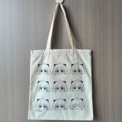 Custom Printed Logo Women's Canvas Cotton Tote Bags with Soft-loop Style and Medium Size