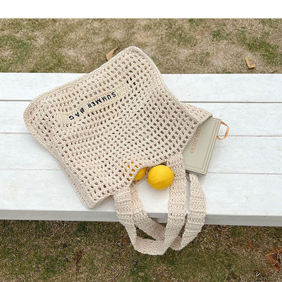 Custom Embroidery Logo Cotton Crochet Summer Lady Beach Bag for Daily Life Adventures