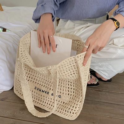 Custom Embroidery Logo Cotton Crochet Summer Lady Beach Bag for Daily Life Adventures
