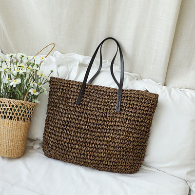 Customized Color Women's Shoulder Mesh Large Handbag Straw Beach Tote Bag for Daily Life