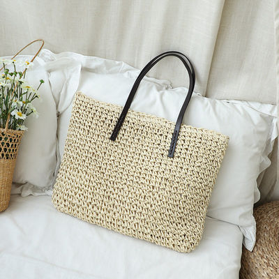 Customized Color Women's Shoulder Mesh Large Handbag Straw Beach Tote Bag for Daily Life