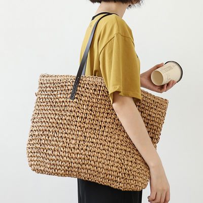 Customized Color Women's Shoulder Mesh Large Handbag Straw Beach Tote Bag for Daily Life