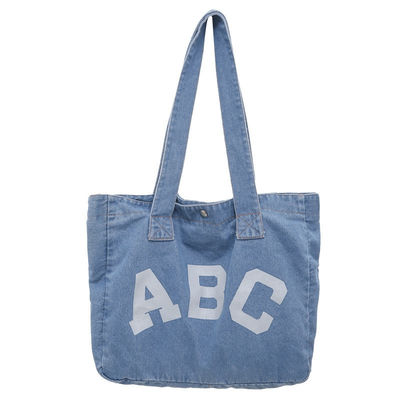 Custom Printing Denim Woven Beach Bag with Soft-loop Style and OEM/ODM Acceptance