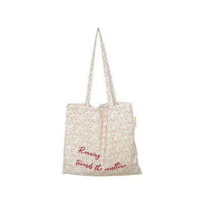 Custom Pink Floral Beach Tote Bag Natural Canvas Ladies Shoulder Bag for Women