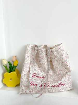 Custom Pink Floral Beach Tote Bag Natural Canvas Ladies Shoulder Bag for Women